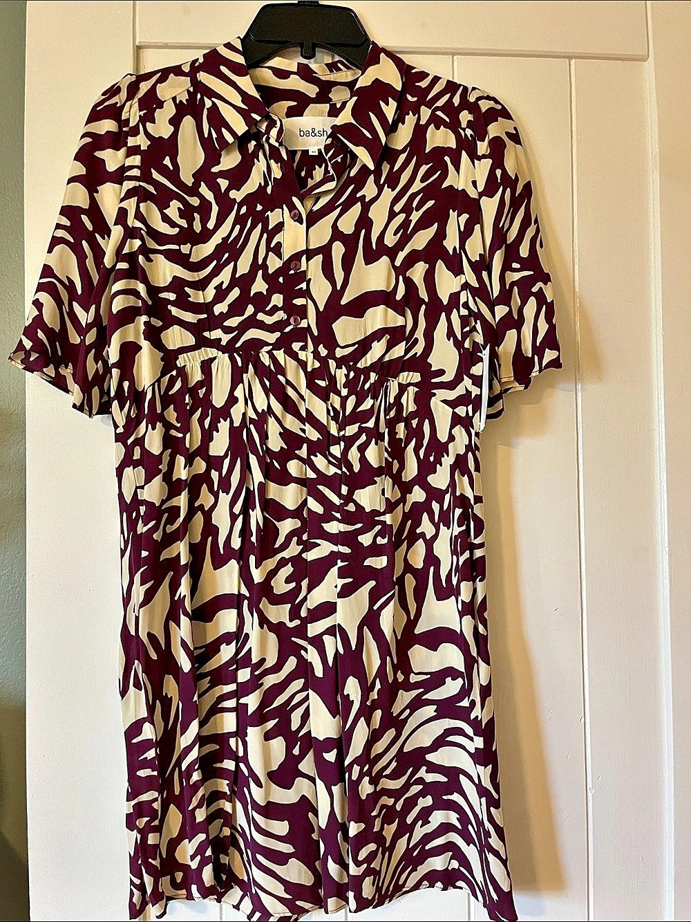 ba&sh Lady Dress Animal Print Mini Dress in Purple & Cream Size XS - NWOT